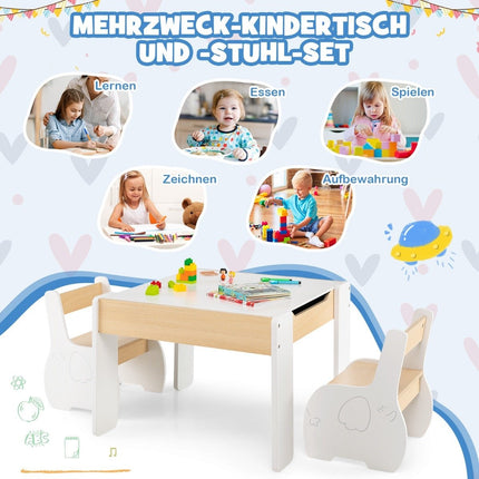 4-vienā bērnu koka galda komplekts ar uzglabāšanas vietu, balts