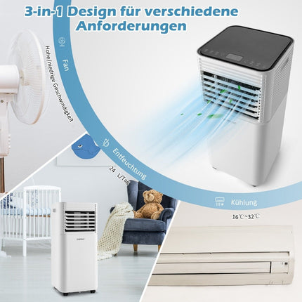4 vienā mobilais gaisa kondicionieris 9000 BTU dzesēšanas, ventilācijas un mitruma atdalīšanas gaisa kondicionieris ar melnu vāku 16-32