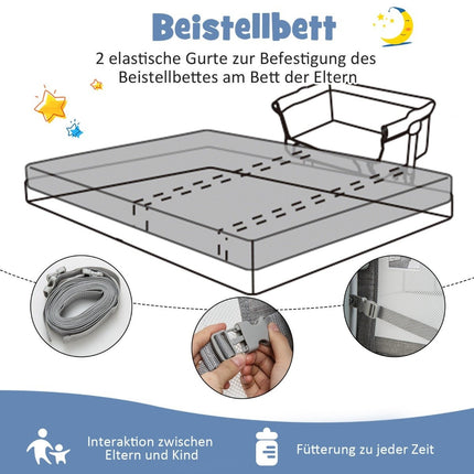 4 vienā pārvietojama bērnu gulta ar moskītu tīklu, matraci un 6 regulējamiem augstumiem, pelēka