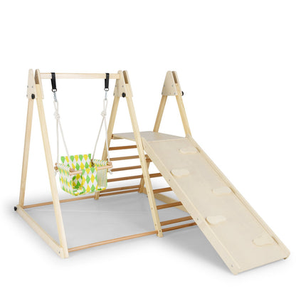 Montessori iekštelpu kāpšanas komplekts 4 vienā ar bērnu šūpolēm