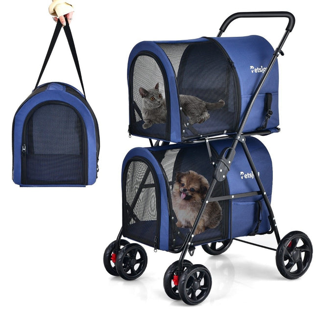 4 in 1 Multifunctional Stroller Double Layer Pet Stroller Blue