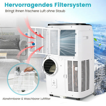 4-in-1 pārnēsājamais gaisa kondicionieris 14000 BTU sildīšana un dzesēšana, ventilators un sausināšana (4,1 kW-14000-40m²)