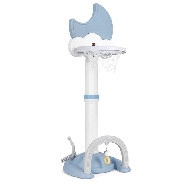 4 vienā bērnu basketbola grozu komplekts ar basketbola un futbola grozu un basketbola statīvu, zils
