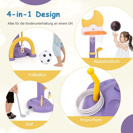 4 vienā bērnu basketbola grozu komplekts ar basketbola, futbola un basketbola grozu statīvu, dzeltens