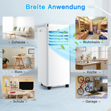 4 vienā mobilā gaisa kondicionēšanas, dzesēšanas un ventilācijas un sausināšanas gaisa kondicionēšanas iekārta ar izplūdes šļūteni 7000 BTU, balta
