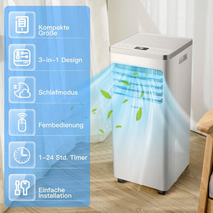 4 vienā mobilā gaisa kondicionēšanas, dzesēšanas un ventilācijas un sausināšanas gaisa kondicionēšanas iekārta ar izplūdes šļūteni 7000 BTU, balta