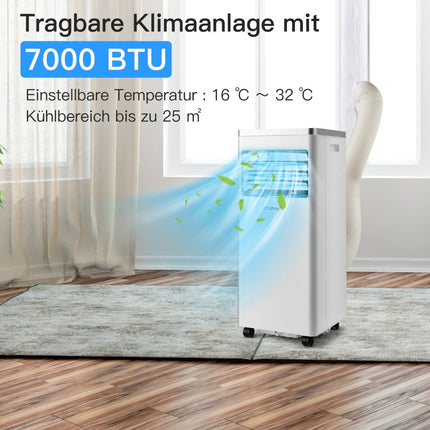 4 vienā mobilā gaisa kondicionēšanas, dzesēšanas un ventilācijas un sausināšanas gaisa kondicionēšanas iekārta ar izplūdes šļūteni 7000 BTU, balta