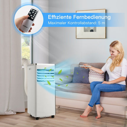 4 vienā mobilā gaisa kondicionēšanas, dzesēšanas un ventilācijas un sausināšanas gaisa kondicionēšanas iekārta ar izplūdes šļūteni 7000 BTU, balta