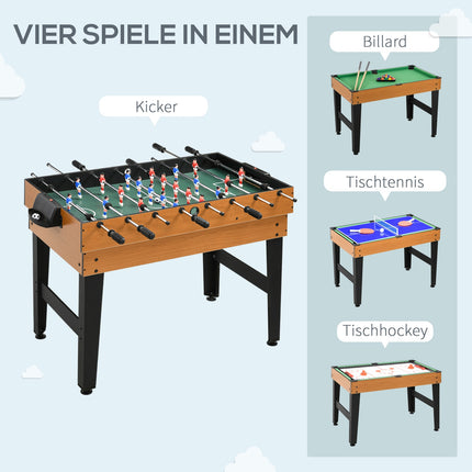 4 vienā daudzfunkcionāls spēļu galds, ballīšu spēļu galds ar galda tenisu, galda futbolu, biljardu, galda hokeju, daudzspēlētāju izklaidei, tērauds, dabīgs koks + melns