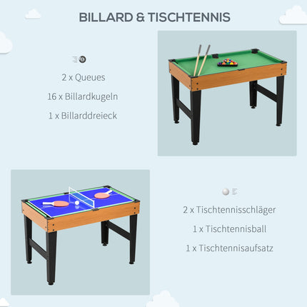 4 vienā daudzfunkcionāls spēļu galds, ballīšu spēļu galds ar galda tenisu, galda futbolu, biljardu, galda hokeju, daudzspēlētāju izklaidei, tērauds, dabīgs koks + melns