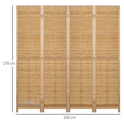 4 daļu aizslietnis, telpas sadalītājs, 160 x 170 cm nodalījums, saliekams privātuma aizslietnis, telpas sadalītājs no bambusa, privātuma aizslietnis viesistabai, guļamistabai, dabīgs