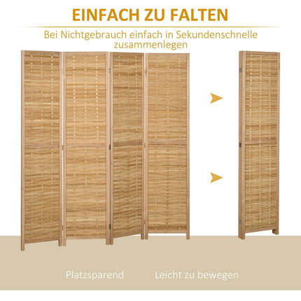 4 daļu aizslietnis, telpas sadalītājs, 160 x 170 cm nodalījums, saliekams privātuma aizslietnis, telpas sadalītājs no bambusa, privātuma aizslietnis viesistabai, guļamistabai, dabīgs