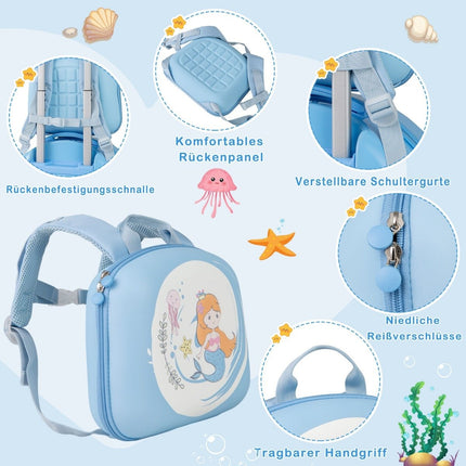4 daļu bērnu čemodāns + mugursoma 10"+14" bērnu ratiņi ar riteņiem, zili
