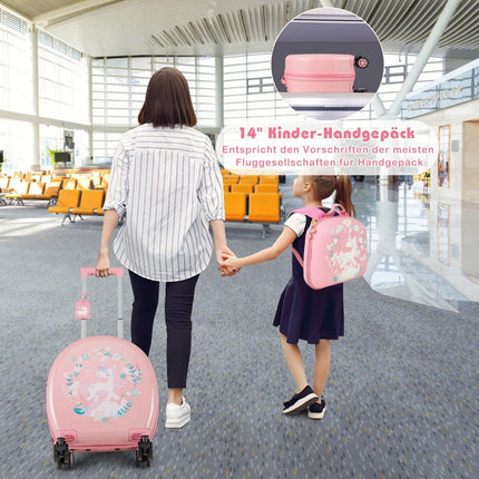 4-piece children's suitcase + backpack 10"+14" children's trolley with wheels pink