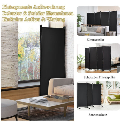 4 daļu saliekama starpsienu privātuma aizslietne mājām, birojam, 220 x 51 x 173 cm, melna