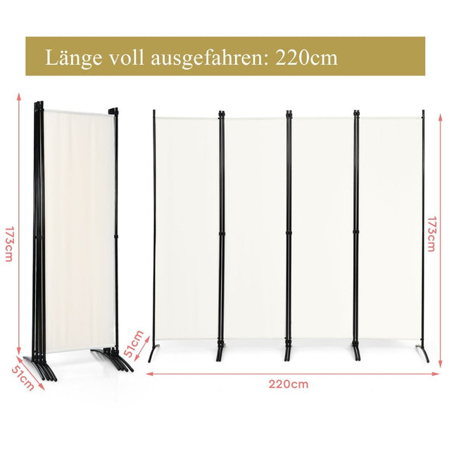 4 daļu salokāma starpsiena mājas birojam, 220 x 51 x 173 cm, balta