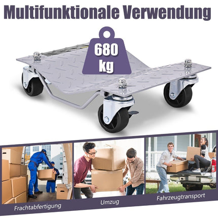 4 manevrēšanas palīglīdzekļi 680 kg uz platformas Maksimālais riepu platums 30 cm Riteņu manevrēšanas veltnis Manevrēšanas domkrats