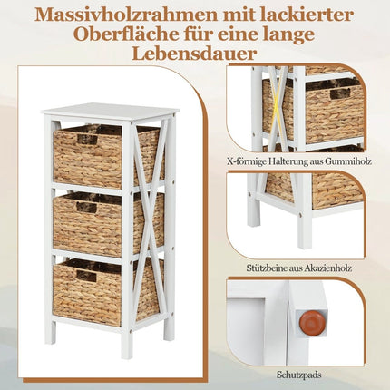 4 līmeņu naktsskapītis ar 3 jūraszāļu groziem un X-Design šauru sānu galdiņu, 36 x 30 x 80 cm, balts