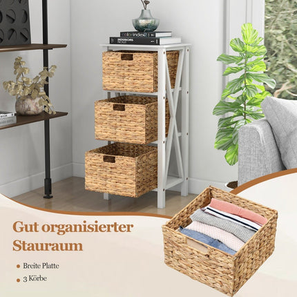 4 līmeņu naktsskapītis ar 3 jūraszāļu groziem un X-Design šauru sānu galdiņu, 36 x 30 x 80 cm, balts