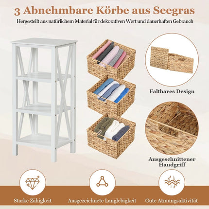 4 līmeņu naktsskapītis ar 3 jūraszāļu groziem un X-Design šauru sānu galdiņu, 36 x 30 x 80 cm, balts