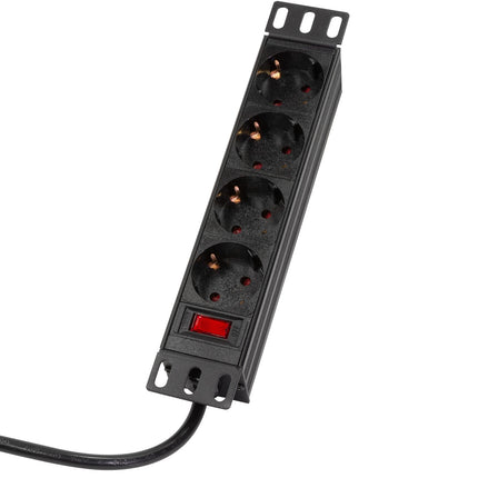 4-way branch socket with switch for 10" rack U1 Black