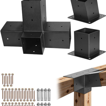 4x4 Slanted 4-Way Pergola Brackets, Carbon Steel, 3-Pack