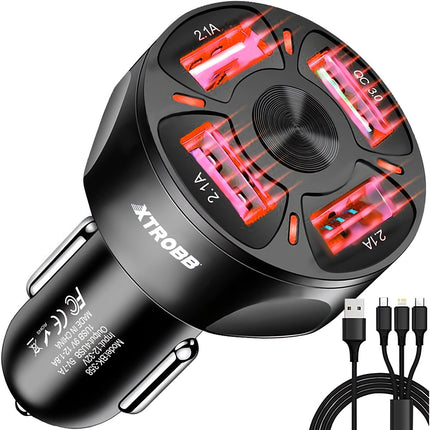4x USB automašīnas lādētāji + Xtrobb 19907 kabelis