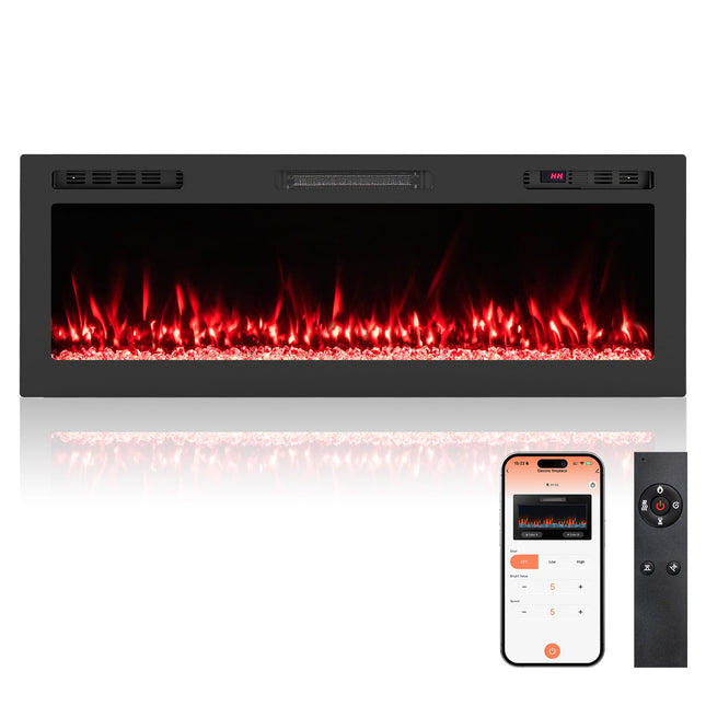50 collu elektriskais kamīns, 750 W/1500 W, WiFi vadība