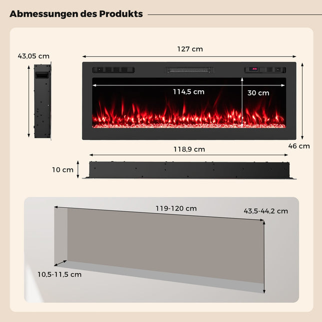 50 collu elektriskais kamīns, 750 W/1500 W, WiFi vadība
