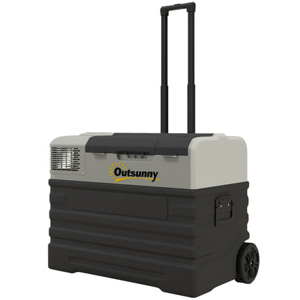Kompresora aukstuma kaste 56L, automašīnas aukstuma kaste 12/24V DC un 240V AC līdz -20°C, pārnēsājama saldētavas kaste ar ECO/MAX režīmiem, mini ledusskapis ar teleskopisko stieni, ritenis, kempingam, kravas automašīnai, laivai un kontaktligz