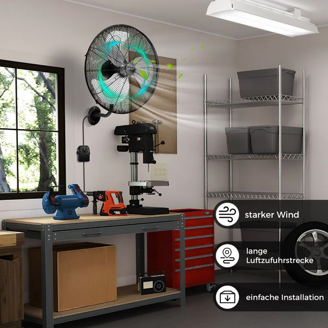 Ø56 cm sienas ventilators, svārstveida ventilators noliktavai, siltumnīcai, darbnīcai, terasei un pagrabam, melns