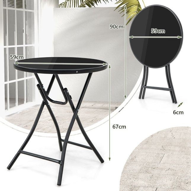 Ø 59 cm apaļš bistro galds ar rūdīta stikla virsmu un izturīgu metāla rāmi