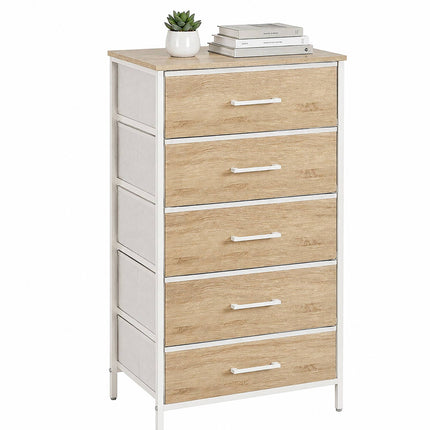 Auduma kumode ar 5 atvilktnēm, koka imitācija, 94x45x30 cm