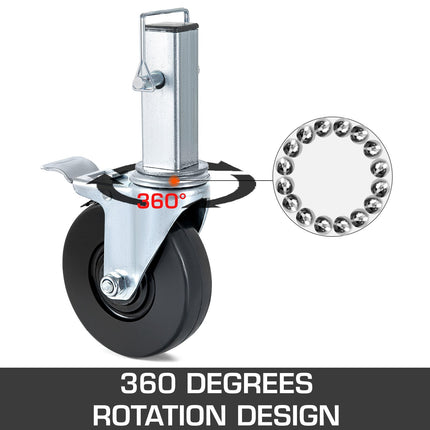 5 Inch Rubber Swivel Caster Wheels, Dual Lock, 4 Pack, 440 lb