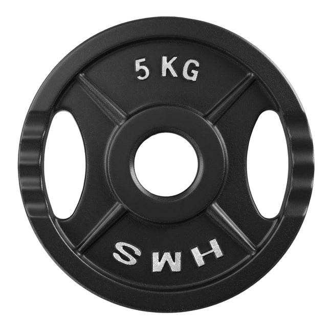 5 kg melns olimpiskais svara disks, čuguns