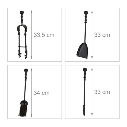 5 daļu melna metāla kamīna instrumentu komplekts