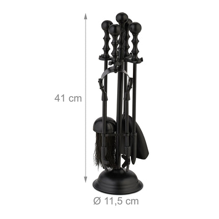 5 daļu melna metāla kamīna instrumentu komplekts
