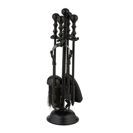 5 daļu melna metāla kamīna instrumentu komplekts