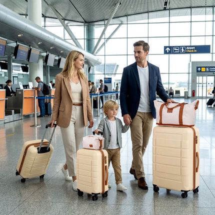 5 daļu bagāžas komplekts, TSA slēdzene, grozāmie riteņi, bēšs