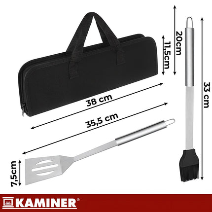 5 daļu nerūsējošā tērauda grila instrumentu komplekts ar koferi