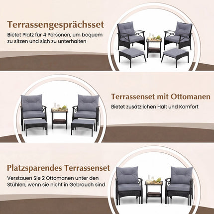5 daļu pīts terases mēbeļu komplekts ar pufiem, pelēks