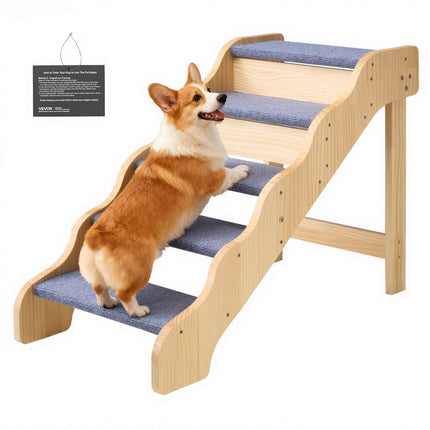 5-Step Wooden Pet Stairs, Non-Slip, 150 lb Capacity