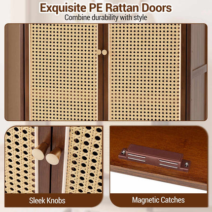 5 līmeņu bambusa apavu skapis ar rotangpalmas bīdāmajām durvīm