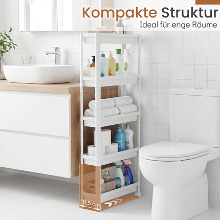 5 līmeņu šauri ritoši virtuves ratiņi ar rokturiem, balti