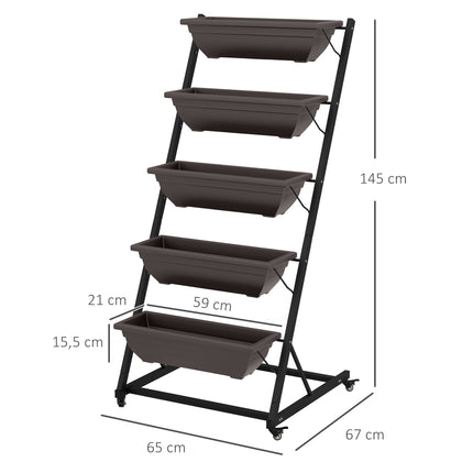 5 līmeņu augu statīvs ar riteņiem, 145 cm augsts, tērauds