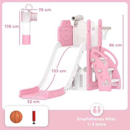 5-vienā bērnu slidkalniņu komplekts ar basketbola grozu un teleskopu