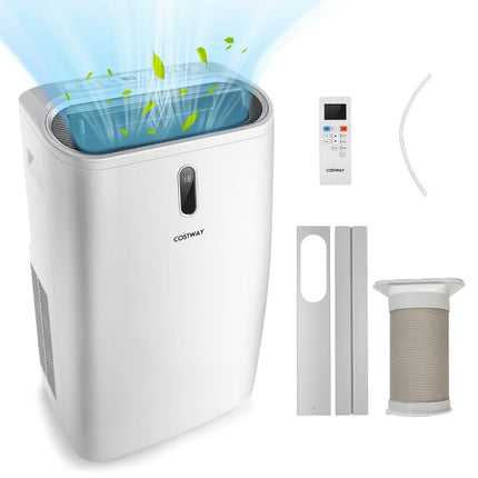 5 vienā mobilais gaisa kondicionieris, 16 000 BTU, dzesēšana, ventilators, sausināšana un sildīšana, mitruma savācējs, 16-32 °C, 44,5 x 39 x 77 cm, balts