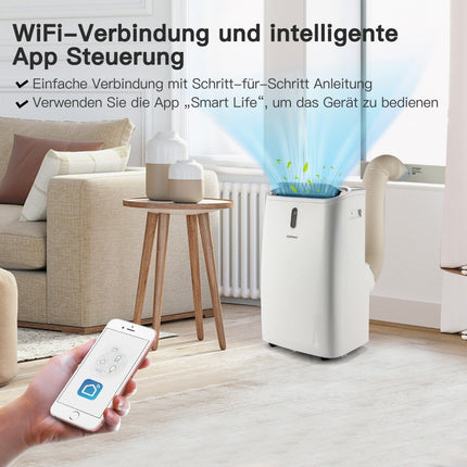 5 vienā mobilais gaisa kondicionieris, 16 000 BTU, dzesēšana, ventilators, sausināšana un sildīšana, mitruma savācējs, 16-32 °C, 44,5 x 39 x 77 cm, balts