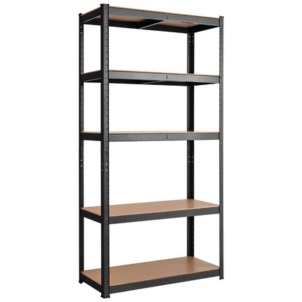 5 līmeņu uzglabāšanas plaukts ar metāla rāmi, metāla plaukts, kravnesība līdz 650 kg, 75 x 30 x 150 cm, melns