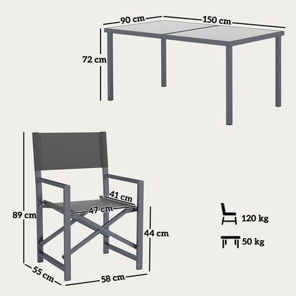 5-piece dining room set in steel with folding chairs, grey